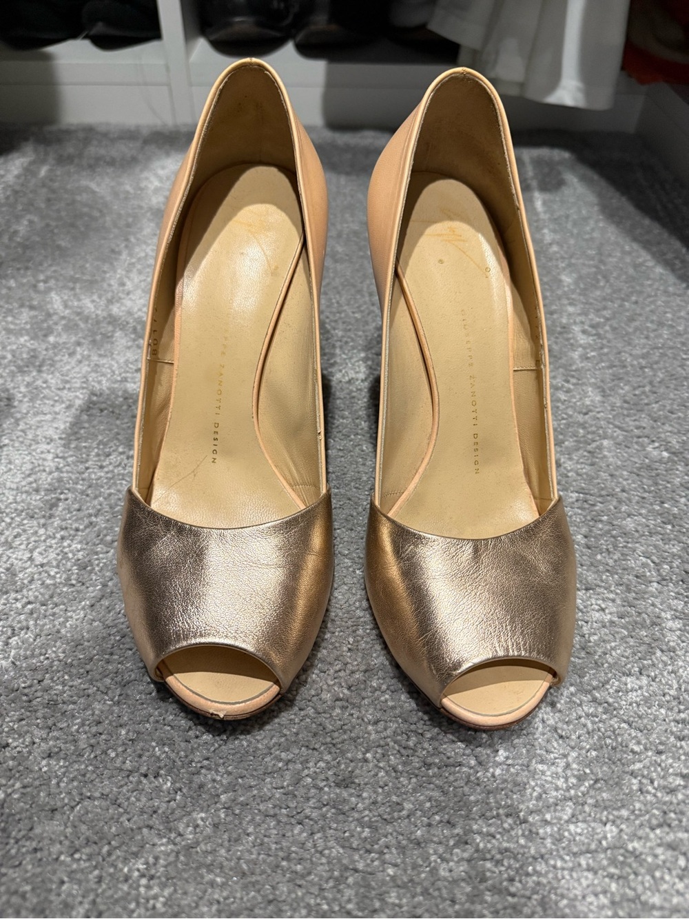 Giuseppe Zanotti Nude Leather Pumps with Rose Gold Peep Toe